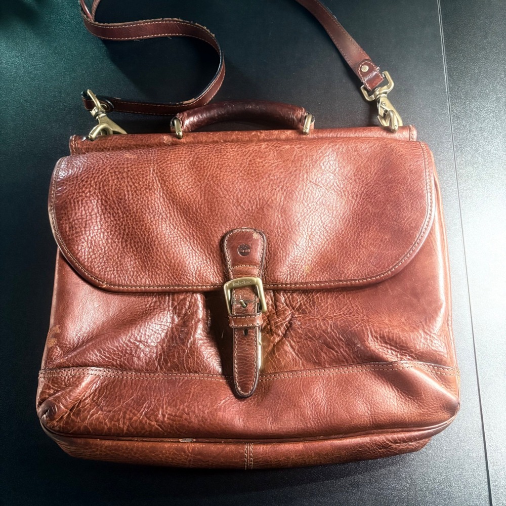 vintage Timberland brown leather crossbody briefcase Office bag computer
